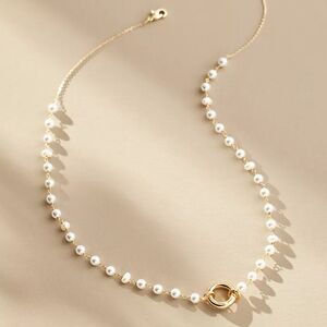 Anthropologie Gold Circle Tiny Pearl Necklace
